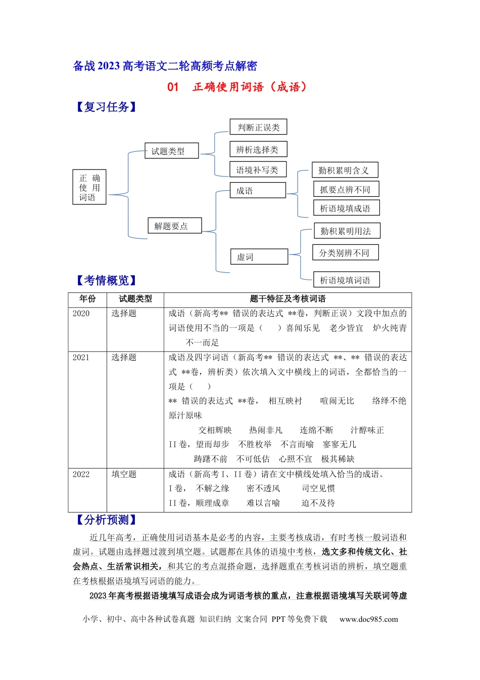高考语文 解密01  正确使用词语（成语）（分层训练）（原卷版）.docx