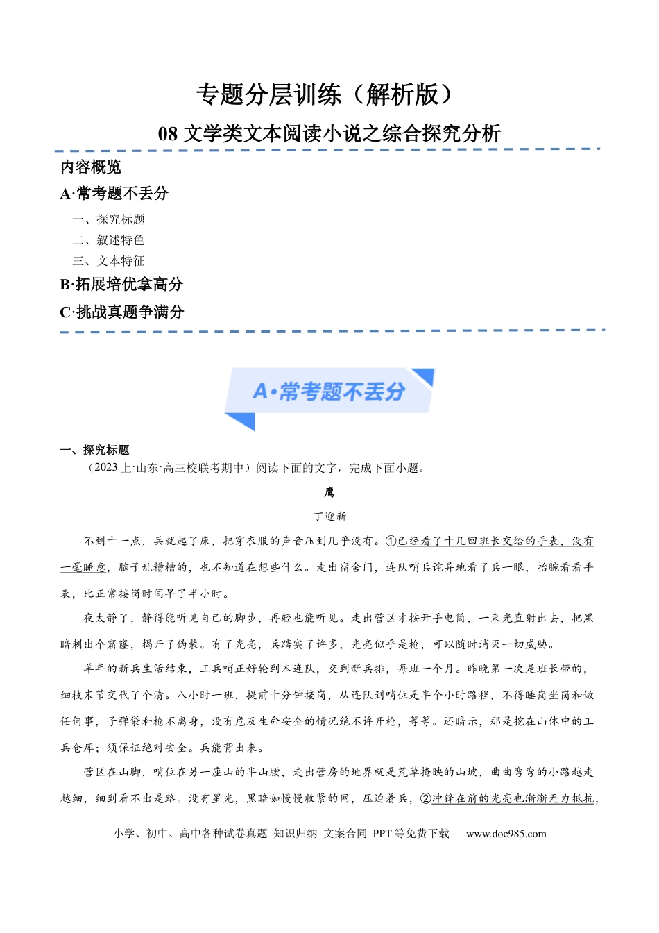 高考语文 解密08 文学类文本阅读小说之综合探究分析（分层训练）（解析版）(1).docx