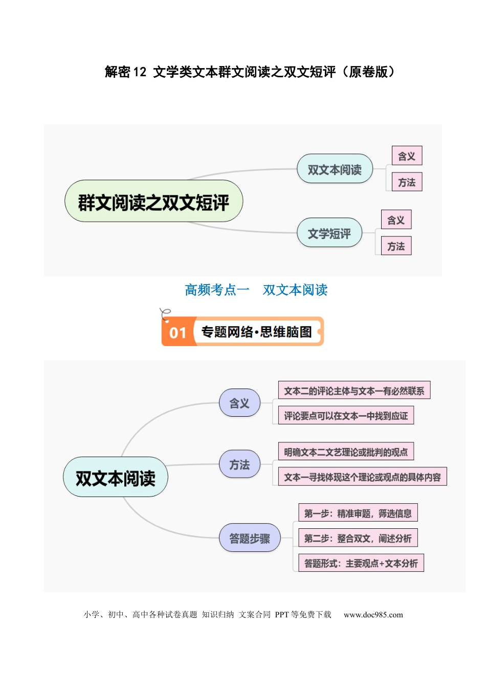 高考语文 解密13 文学类文本群文阅读之双文短评（讲义）（原卷版）.docx