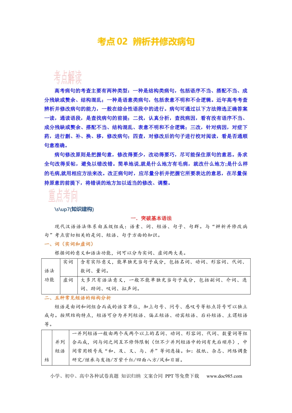 高考语文 考点02 语用必考：辨析修改病句 .docx