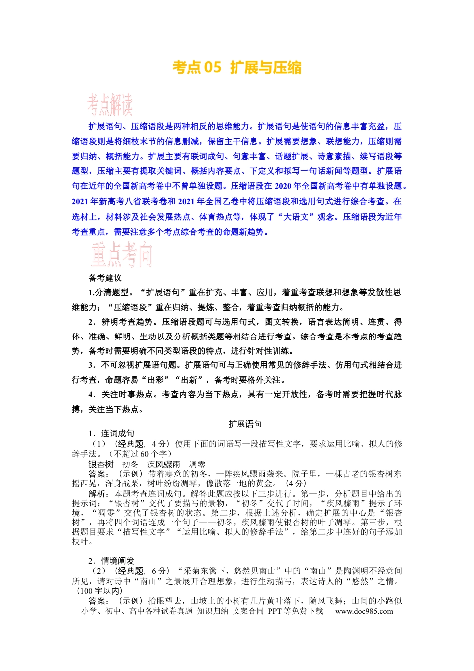 高考语文 考点05 语用选考：扩展与压缩 .docx