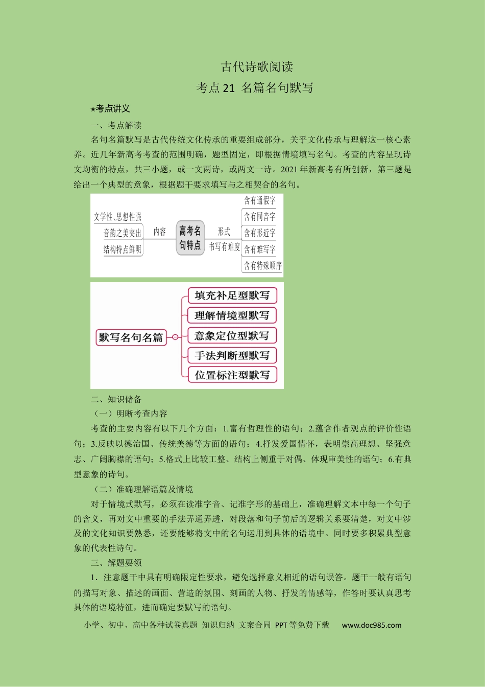 高考语文 考点21  名篇名句默写（讲义）-2023年高考语文二轮复习讲练测（新高考）.docx