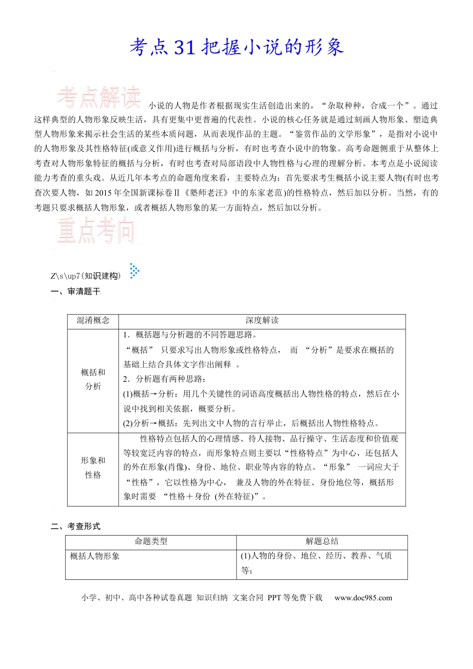 高考语文 考点31 把握小说的形象-备战2023年高考语文一轮复习考点帮（新高考专用）(1).docx