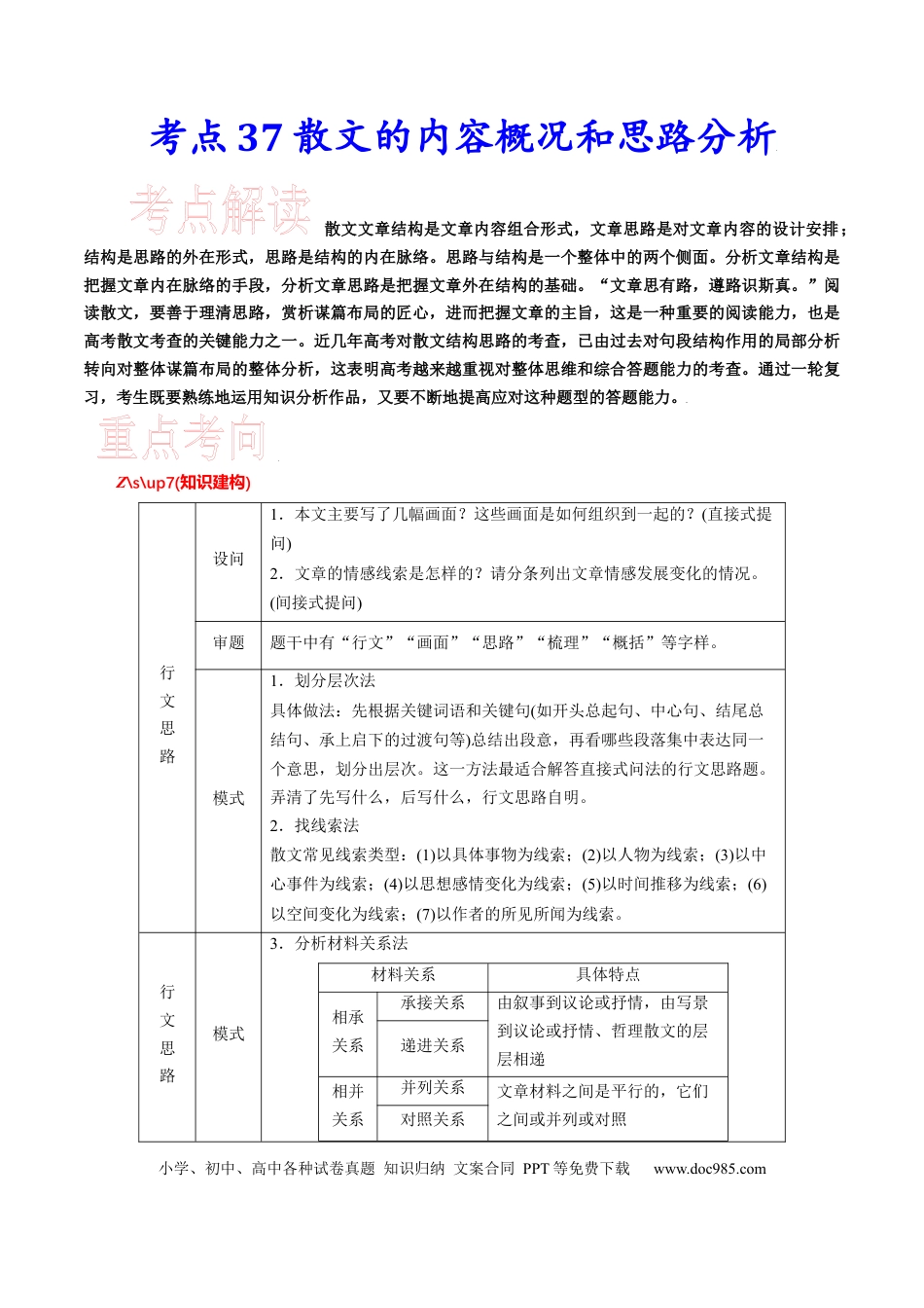 高考语文 考点37 散文的内容概况和思路分析-备战2023年高考语文一轮复习考点帮（新高考专用）(1).docx