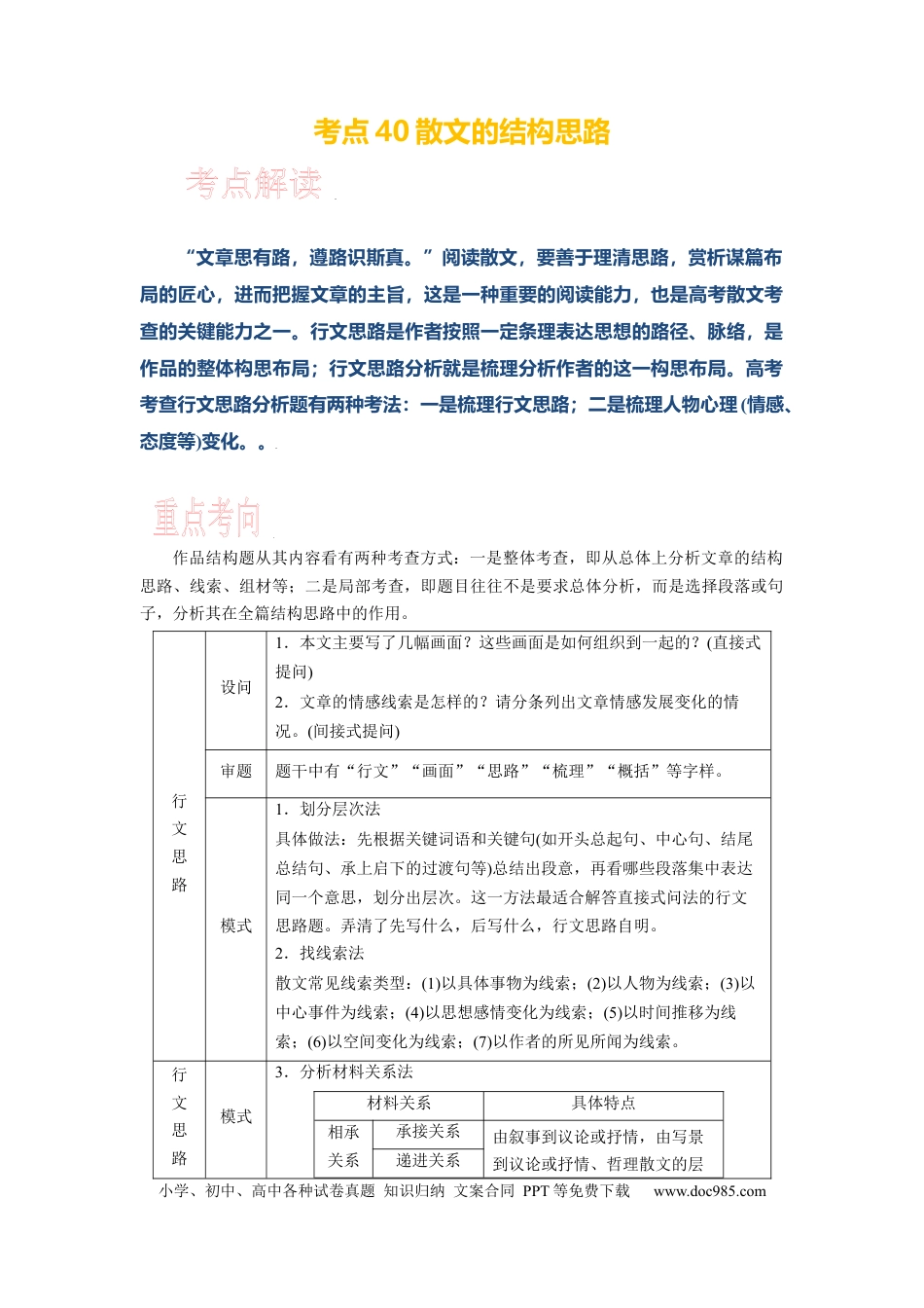 高考语文 考点40 散文的结构思路 .docx
