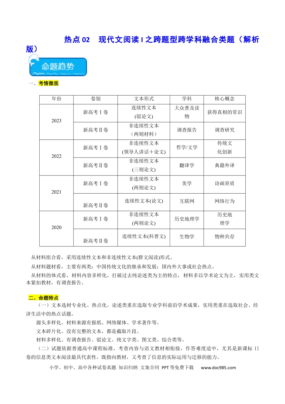 高考语文 热点02   现代文阅读I之跨学科融合类题（解析版）(1).docx