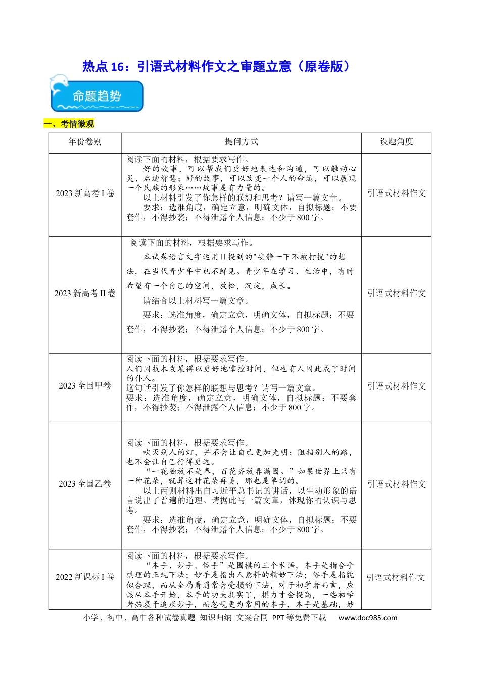 高考语文 热点16：引语式材料作文之审题立意（原卷版）(1).docx