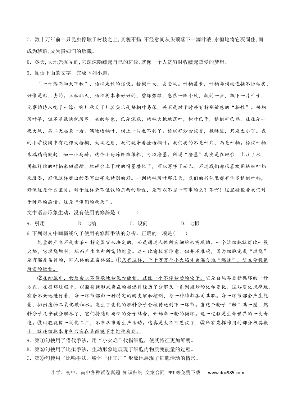 高考语文 微专题05 正确使用修辞（对点练习）（学生版） (1).docx