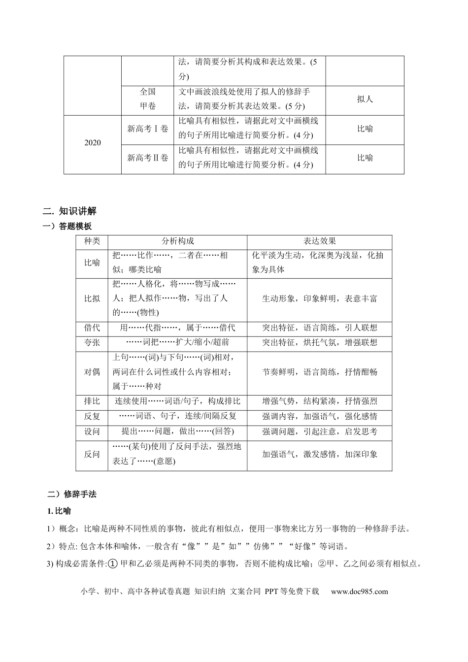 高考语文 微专题05+正确使用修辞（讲义）-【夯实基础】备战2024年高考语文一轮复习微专题(1).docx