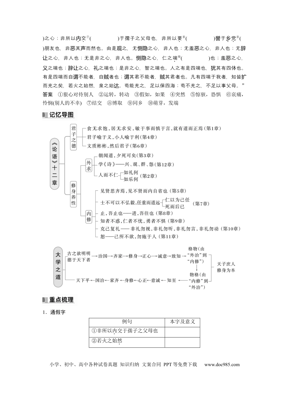 高考语文 选择性必修上册　单篇梳理1～3　《论语》十二章　大学之道　人皆有不忍人之心.docx