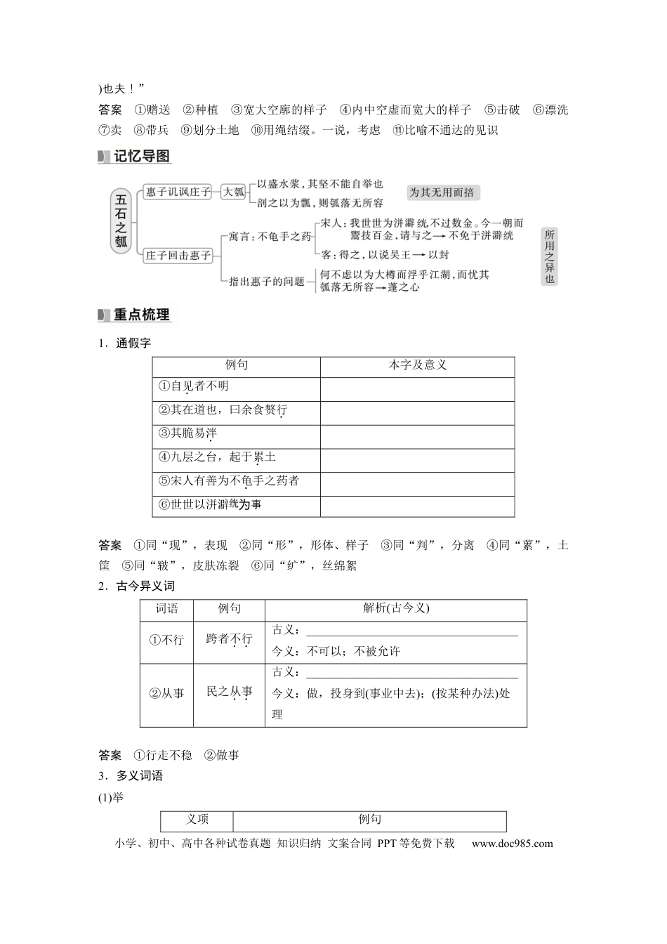 高考语文 选择性必修上册　单篇梳理4～5　《老子》四章　五石之瓠.docx