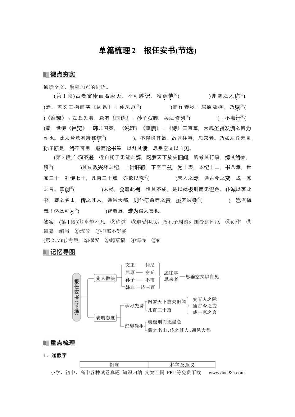 高考语文 选择性必修中册(一)　单篇梳理2　报任安书(节选).docx