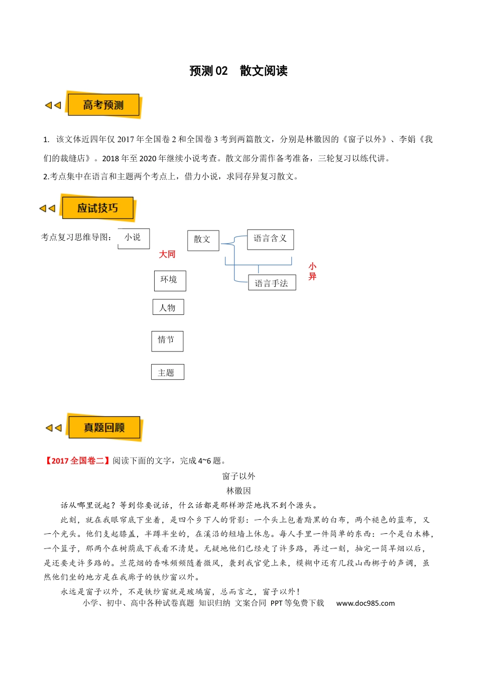 高考语文 预测02  文学类文本阅读之散文-【临门一脚】2021年高考语文三轮冲刺过关（新高考专用）（原卷版）(1).docx