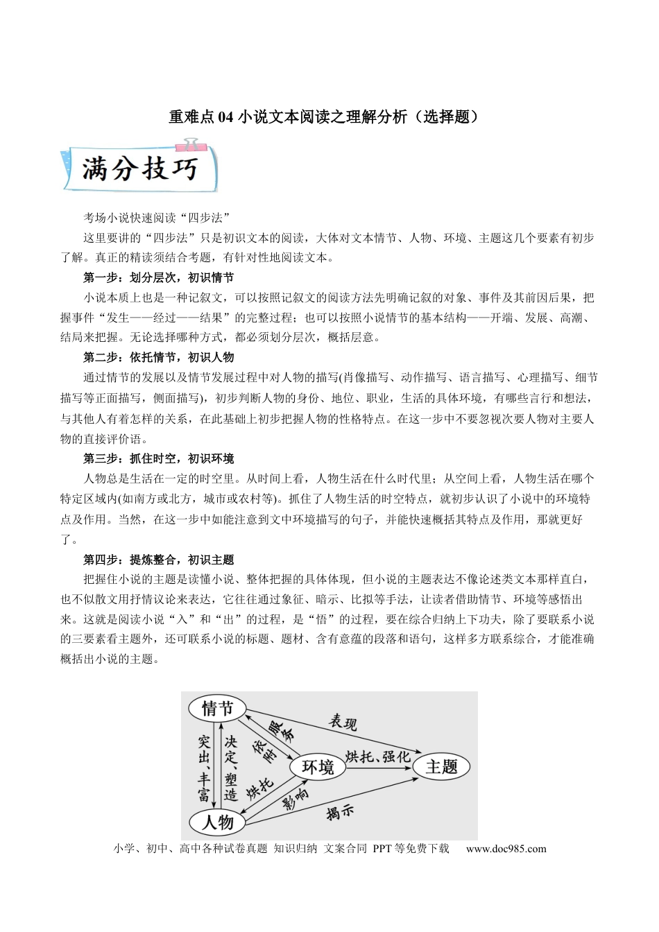 高考语文 重难点04  小说文本阅读之理解分析（选择题）-2023年高考语文【热点•重点•难点】专练（全国通用）（原卷版） (1).docx