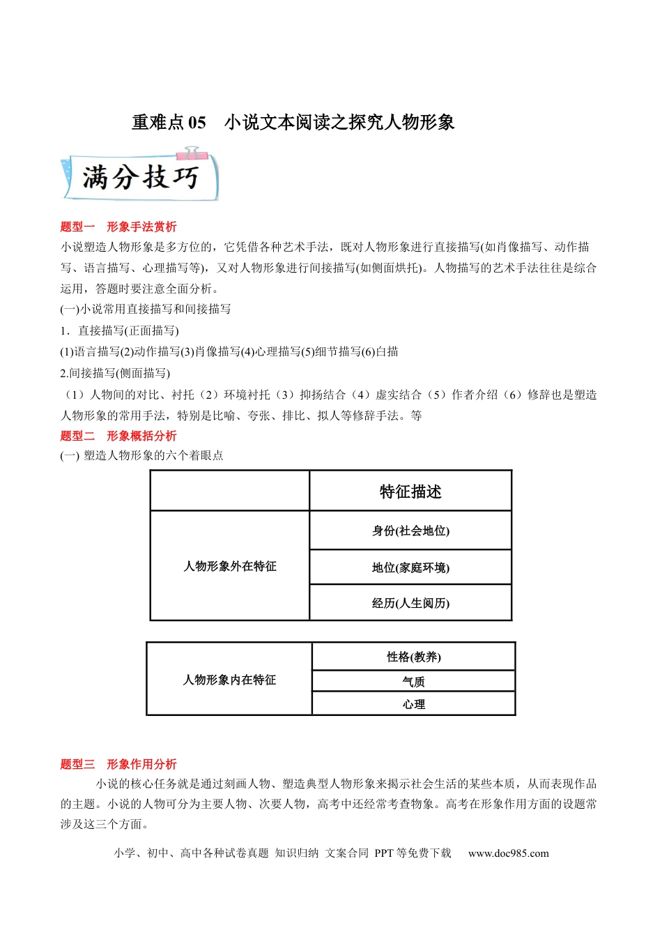 高考语文 重难点05  小说文本阅读之探究人物形象-2023年高考语文【热点•重点•难点】专练（全国通用）（解析版） (1).docx