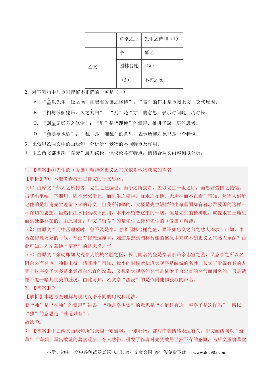 高考语文 重难点10 杂记类文言文阅读（上海一模卷精选强化）-2024年高考语文【热点·重点·难点】专练（上海专用）（解析版）(1).docx
