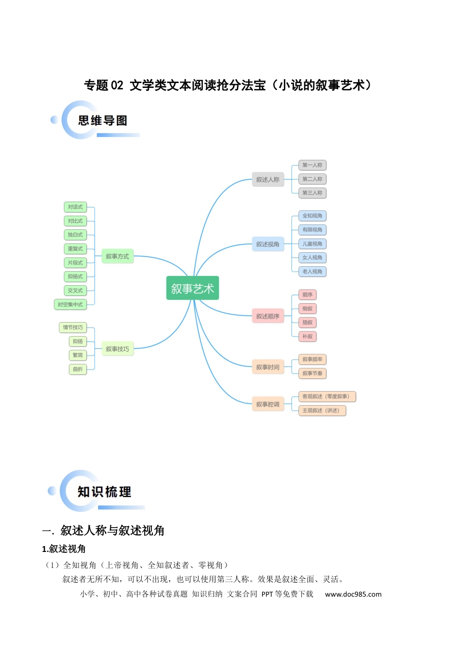 高考语文 专题02 文学类文本阅读抢分法宝（小说的叙事艺术）（解析版）(1).docx