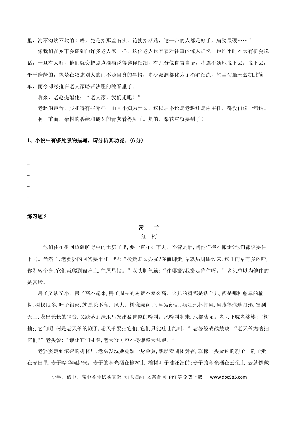 高考语文 专题03 赏析小说环境之环境描写作用（配套练习）-2024年高考语文一轮复习之小说阅读考点精讲精练.docx