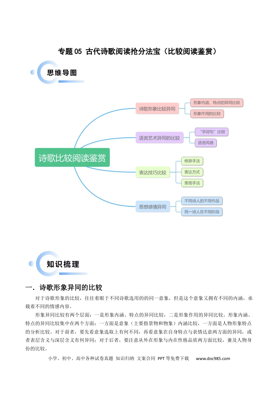 高考语文 专题05 古代诗歌阅读抢分法宝（比较阅读鉴赏）（解析版） (1).docx