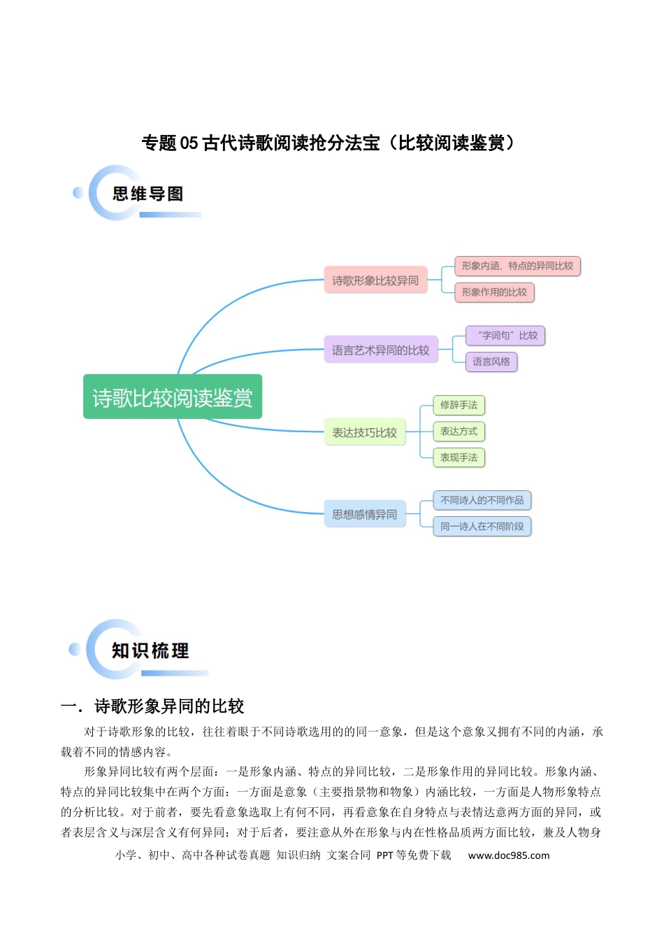 高考语文 专题05 古代诗歌阅读抢分法宝（比较阅读鉴赏）（原卷版）(1).docx