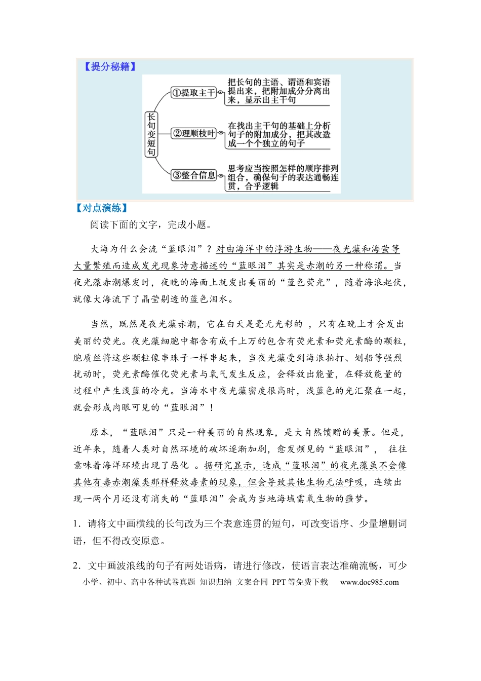 高考语文 专题06 句式变换题型归类-2024年高考语文二轮热点题型归纳与变式演练（新高考专用）（解析版）.docx