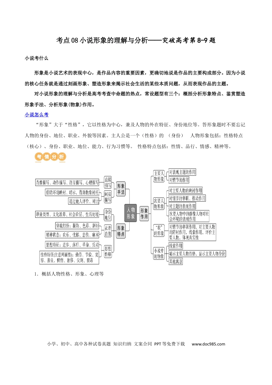 高考语文 专题08+小说形象的理解与分析（讲义）-2024年高考语文二轮复习讲练测（新教材新高考）(1).docx