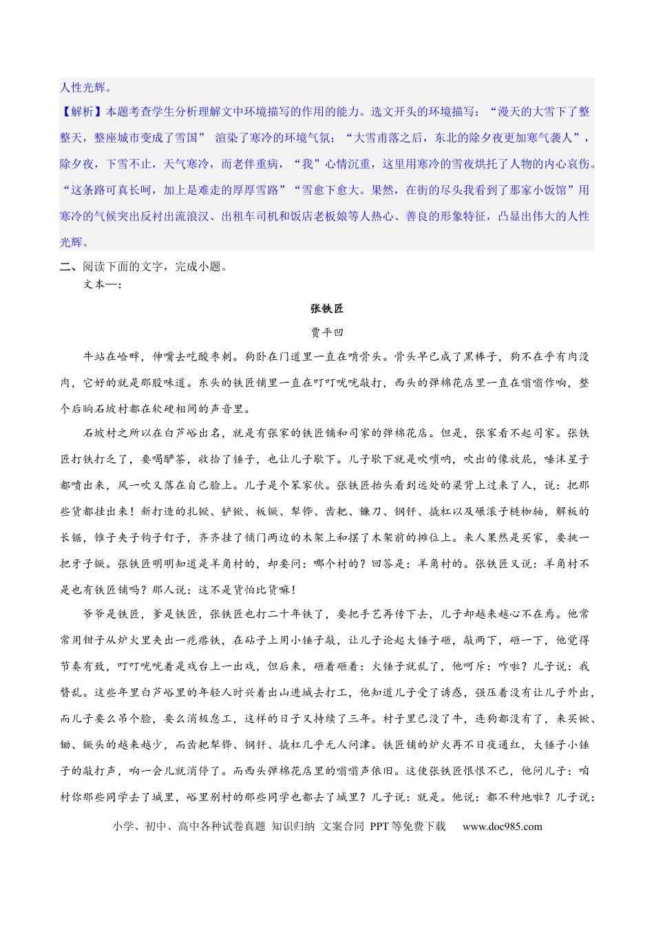高考语文 专题09 读懂小说的环境（练习）-2024年高考语文二轮复习讲练测（新教材新高考） (解析版)(1).docx
