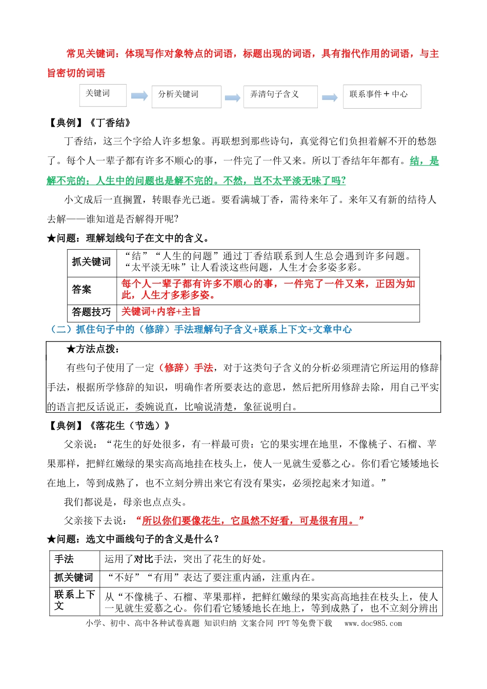 小升初语文总复习【讲练测-记叙文阅读】专题09 理解句子的含义（讲义）.docx