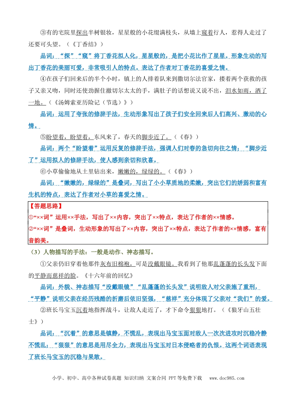 小升初语文总复习【讲练测-记叙文阅读】专题06 体会重点词语的表达效果（讲义）.docx