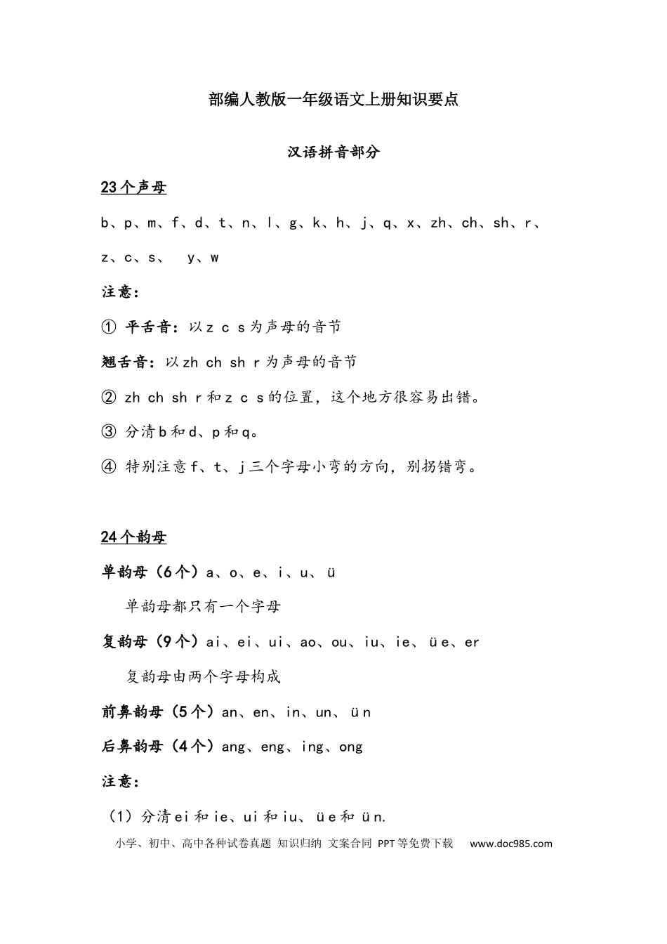 【知识点归纳总结】人教小学语文 1年级上人教小学语文1(1).docx