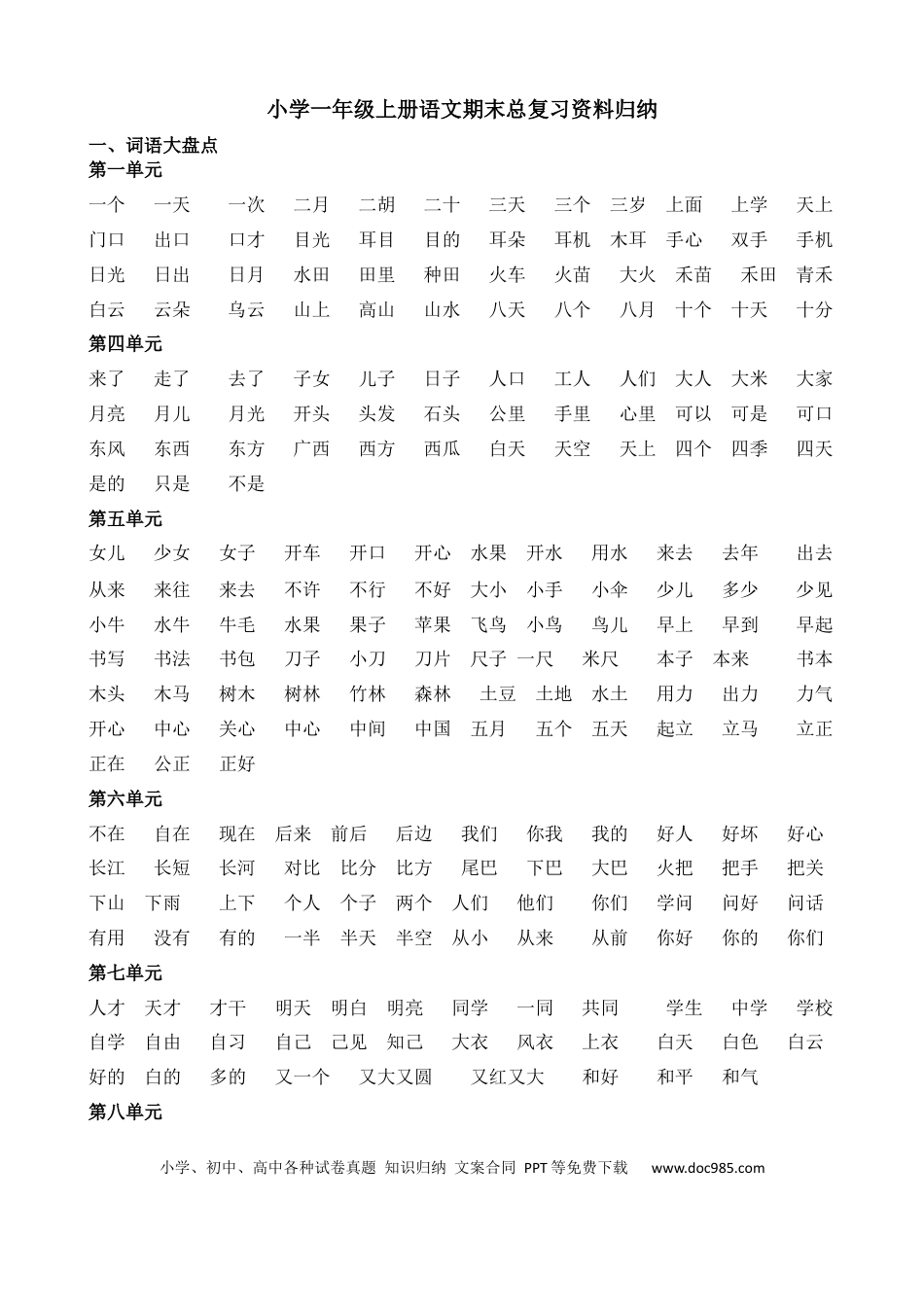 【知识点归纳总结】人教小学语文 1年级上人教小学语文1.docx
