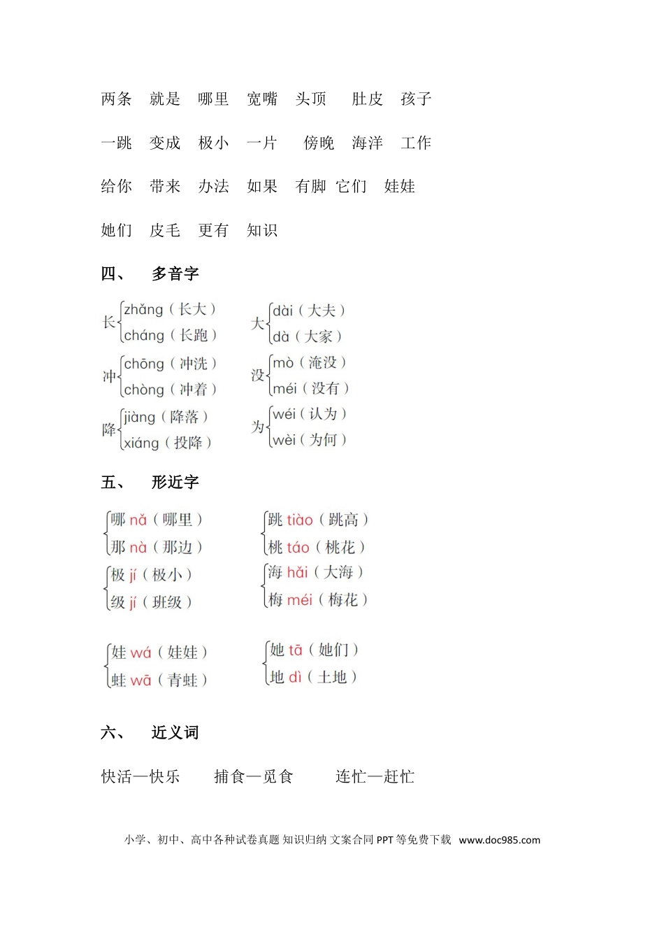 人教小学语文2上 单元知识点梳理第一单元知识梳理.doc