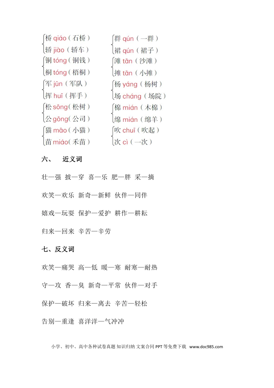 人教小学语文2上 单元知识点梳理第二单元知识梳理.doc