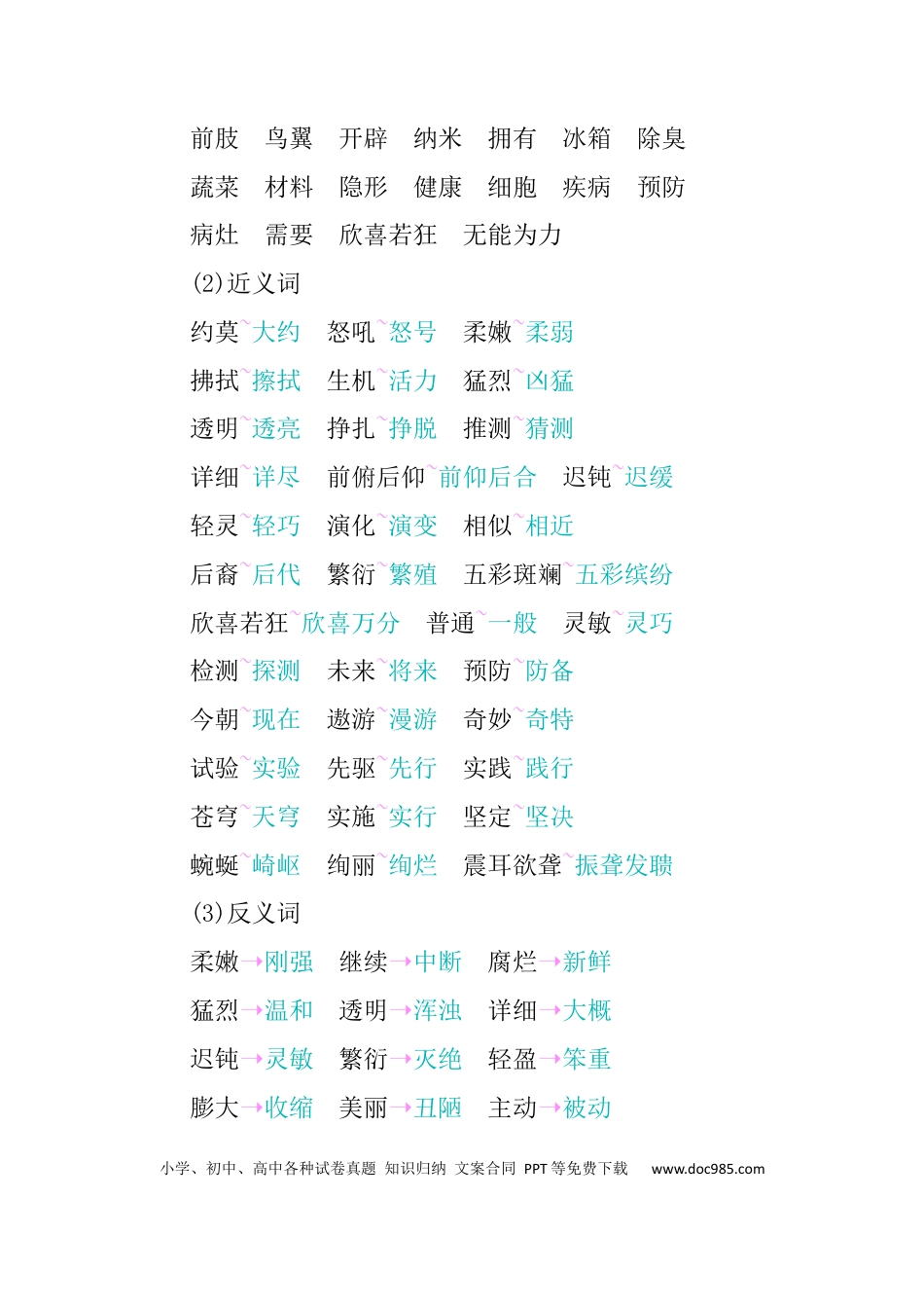 人教小学语文4下 单元知识小结第二单元知识小结.docx