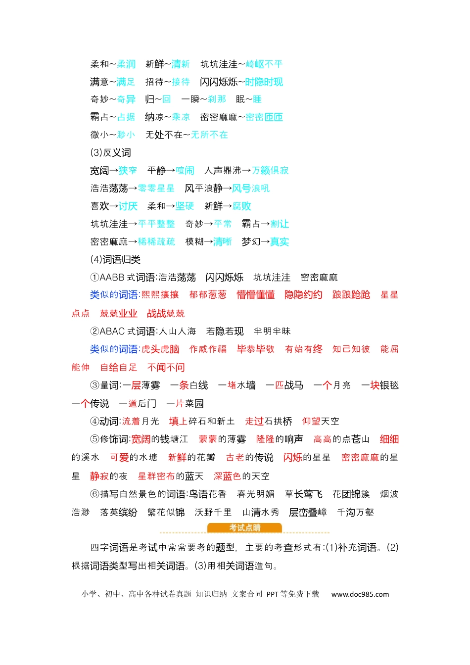 人教小学语文4上 单元知识点小结第1单元知识小结.docx