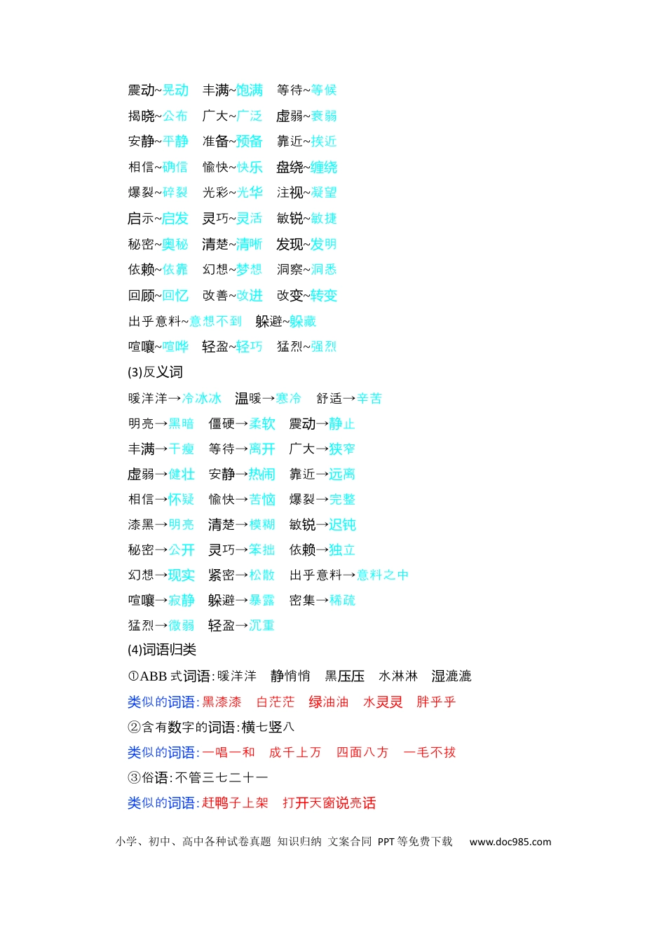 人教小学语文4上 单元知识点小结第2单元知识小结.docx