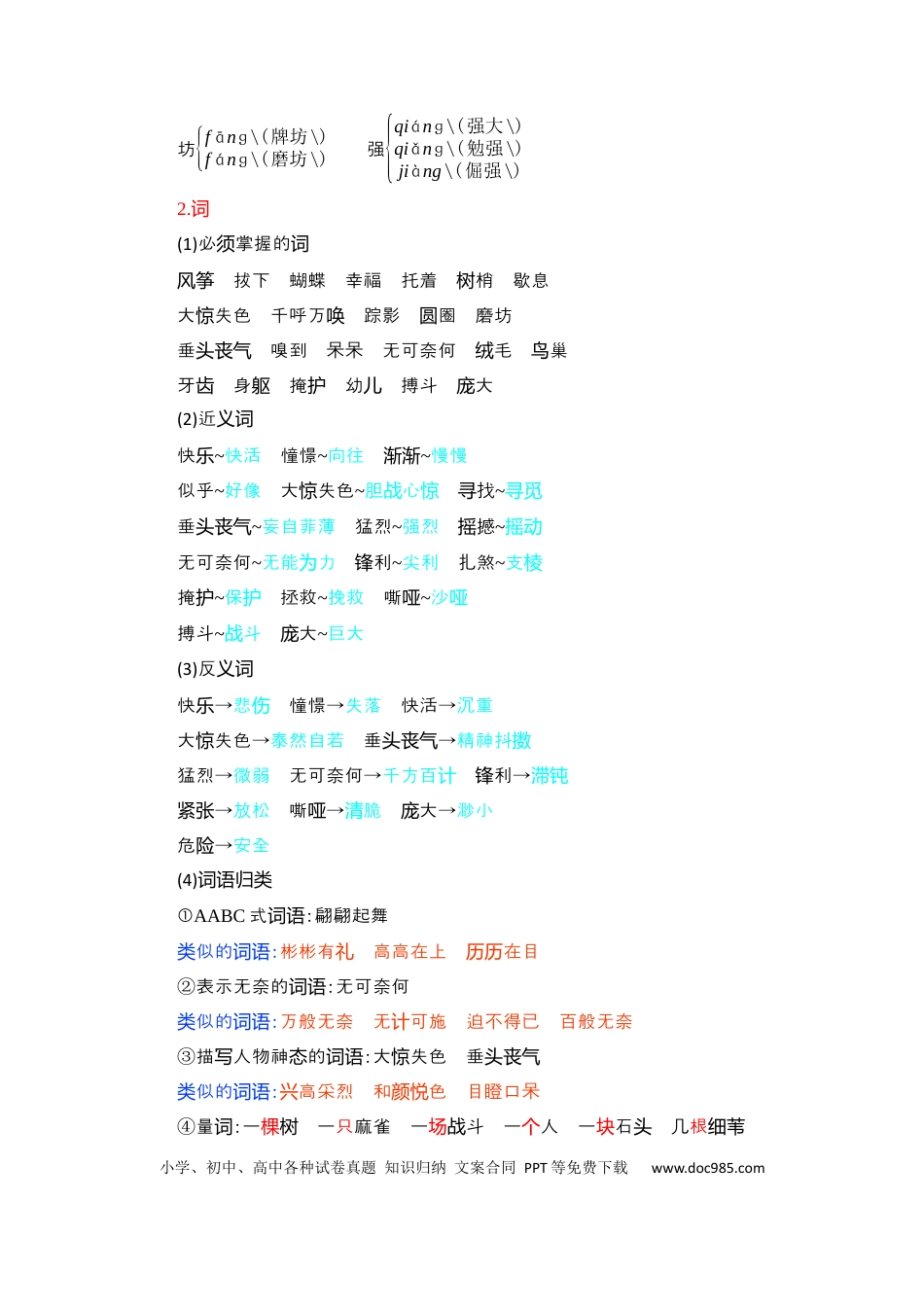 人教小学语文4上 单元知识点小结第5单元知识小结.docx