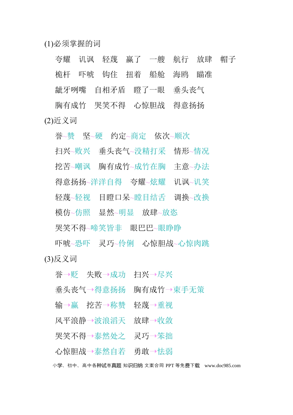 人教小学语文5下 单元知识点小结第六单元知识小结.docx