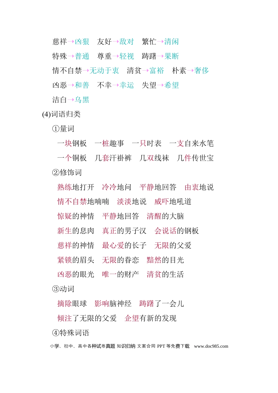 人教小学语文5下 单元知识点小结第四单元知识小结.docx