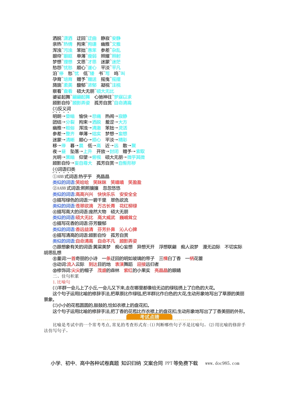 人教小学语文6上 单元知识点小结第一单元知识小结.doc