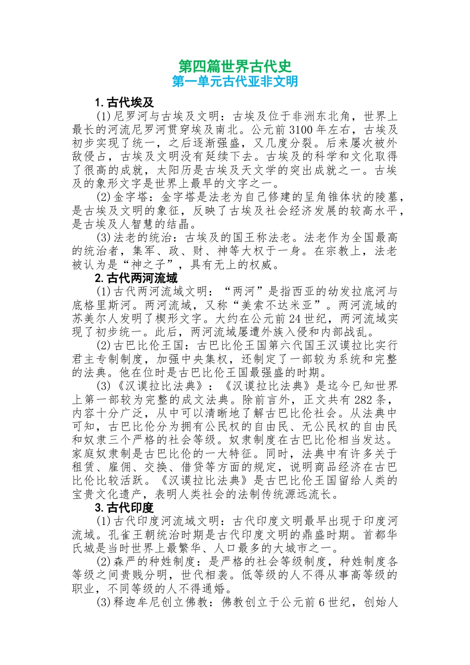 初中历史知识点总结第四篇世界古代史.docx