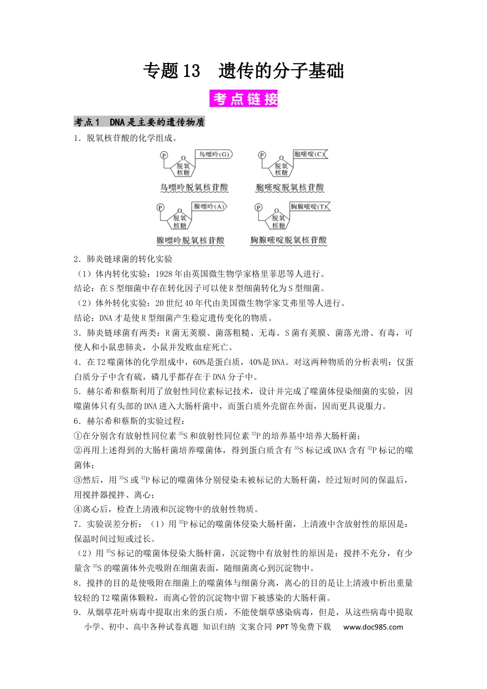 专题13 遗传的分子基础（原卷版）.docx