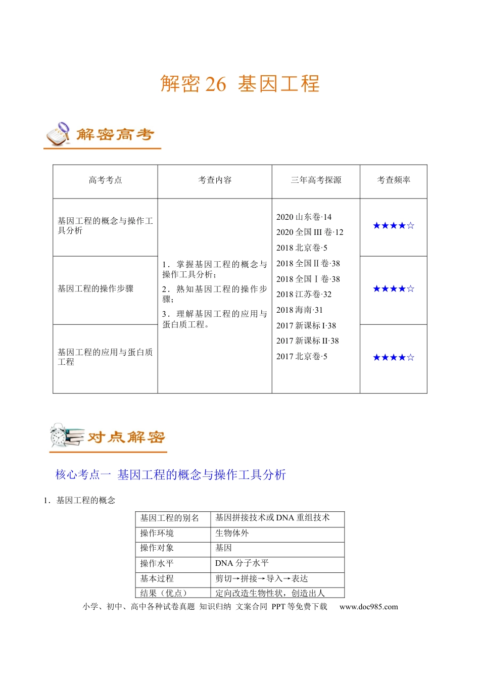 解密26 基因工程（讲义）-【高频考点解密】2021年高考生物二轮复习讲义+分层训练.docx