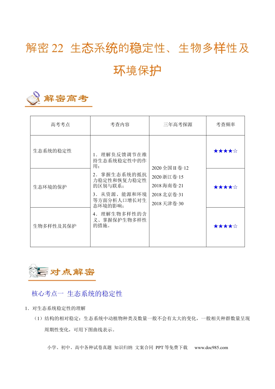 解密22 生态系统的稳定性、生物多样性及环境保护（讲义）-【高频考点解密】2021年高考生物二轮复习讲义+分层训练.docx