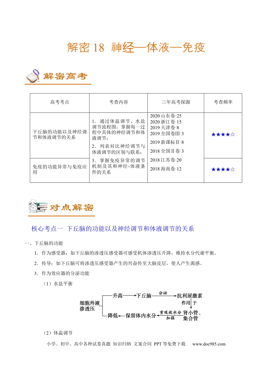 解密18 神经—体液—免疫（讲义）-【高频考点解密】2021年高考生物二轮复习讲义+分层训练.docx