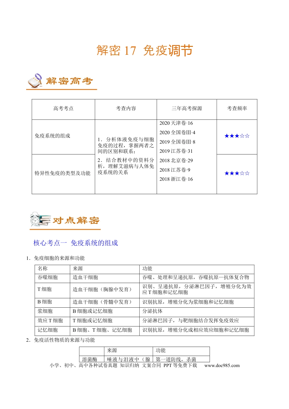 解密17 免疫调节（讲义）-【高频考点解密】2021年高考生物二轮复习讲义+分层训练.docx