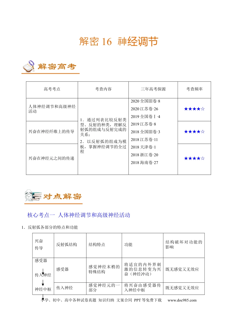 解密16 神经调节（讲义）-【高频考点解密】2021年高考生物二轮复习讲义+分层训练.docx