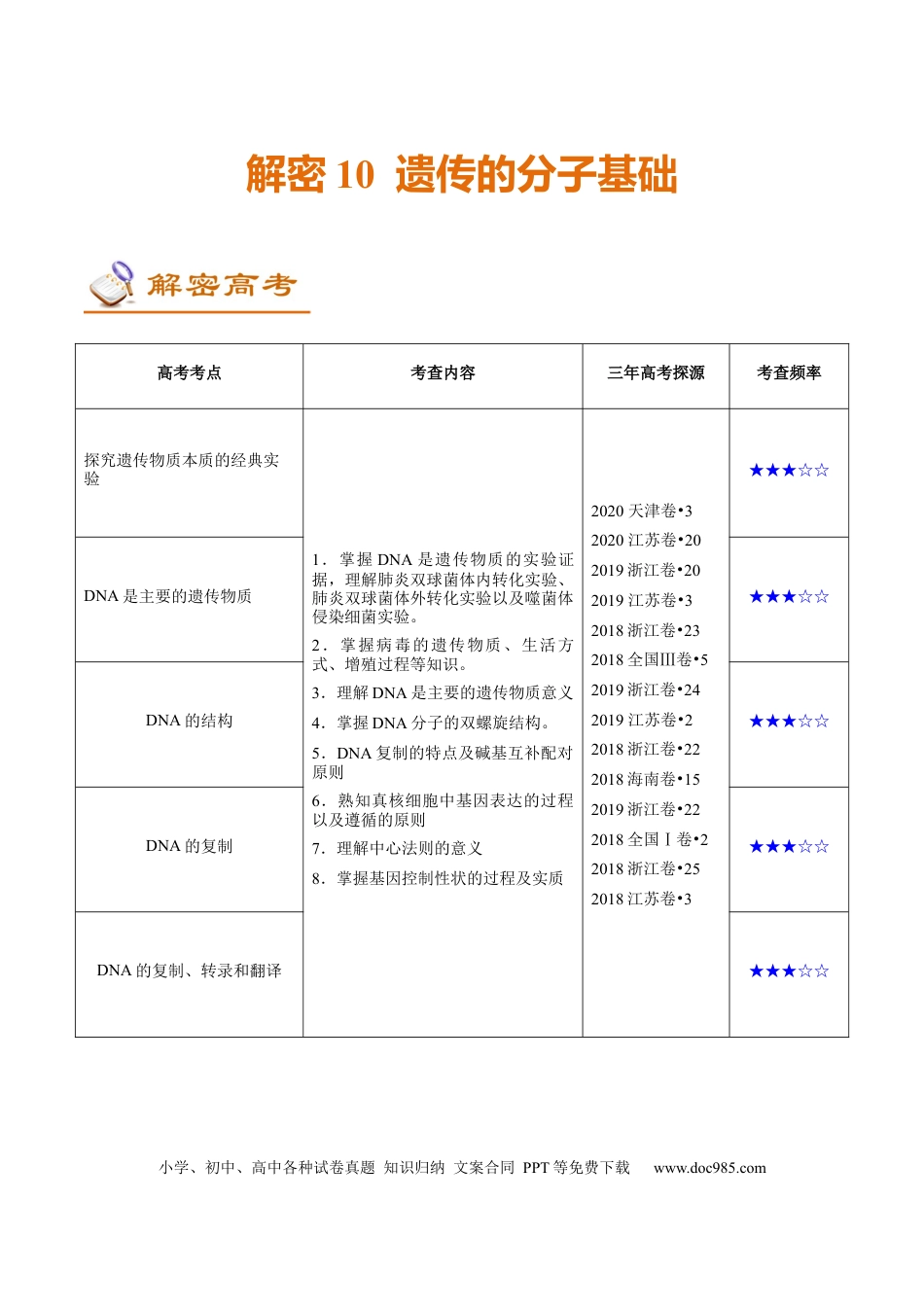 解密10 遗传的分子基础（讲义）-【高频考点解密】2021年高考生物二轮复习讲义+分层训练.docx