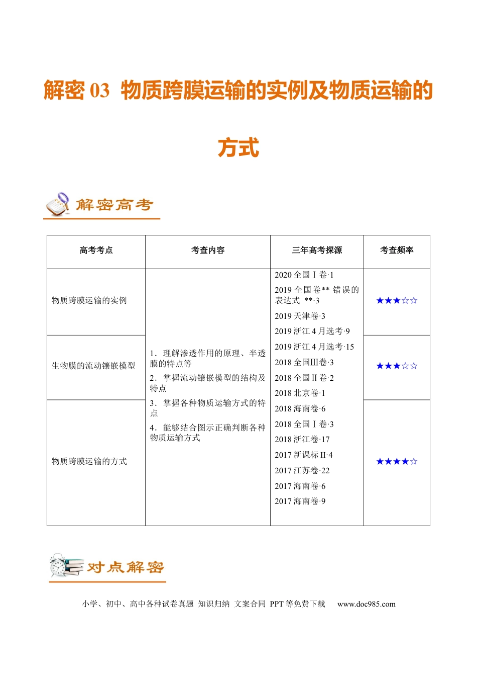 解密03 物质跨膜运输的实例及物质运输的方式（讲义）-【高频考点解密】2021年高考生物二轮复习讲义+分层训练.docx