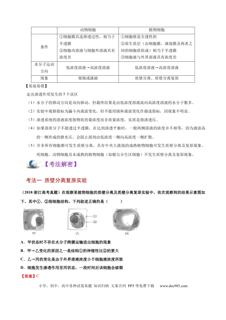 解密03 物质跨膜运输的实例及物质运输的方式（讲义）-【高频考点解密】2021年高考生物二轮复习讲义+分层训练.docx